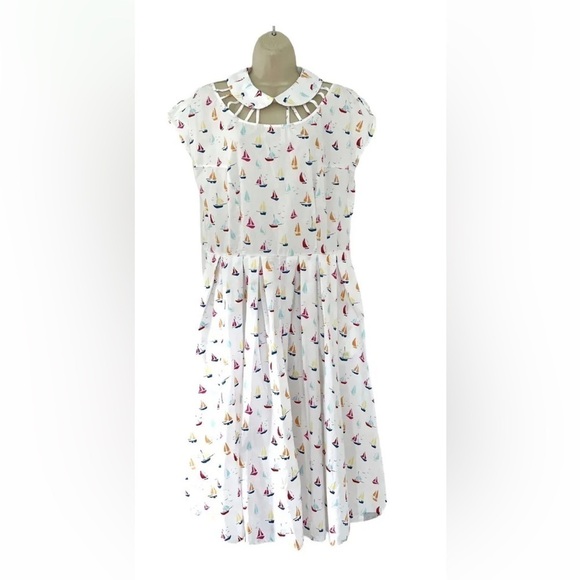 UNIQUE VINTAGE Woman’s Sz XL 14 50s Style Wilson Swing Dress Sailboat Print - Picture 2 of 9